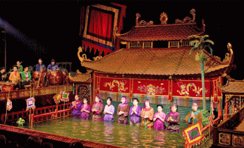 Ancient Vietnamese temple decorated with intricate carvings.